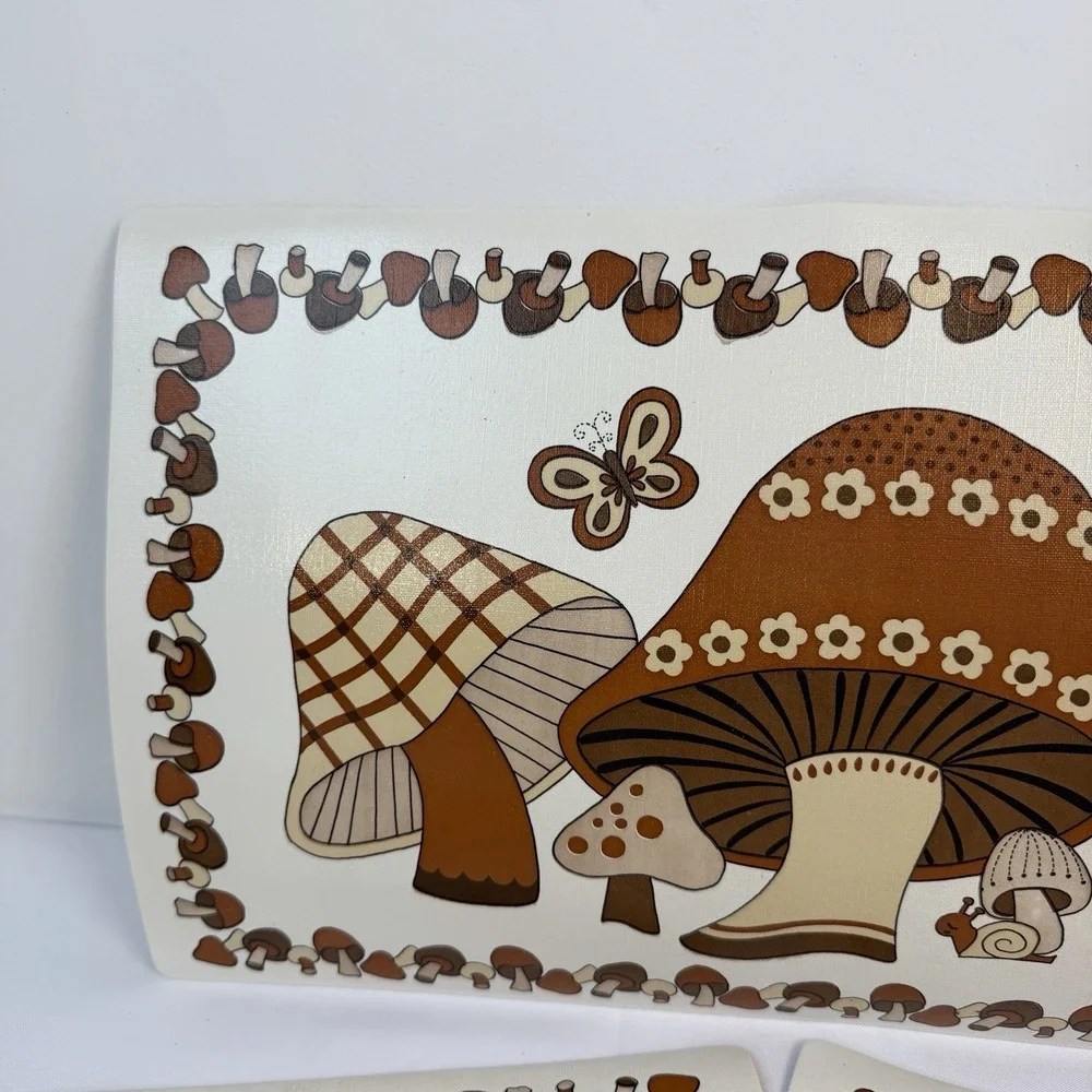 Vintage MOD Brown Mushroom Butterfly Vinyl Foam Placemat 70s Retro Lot of 4 MCM